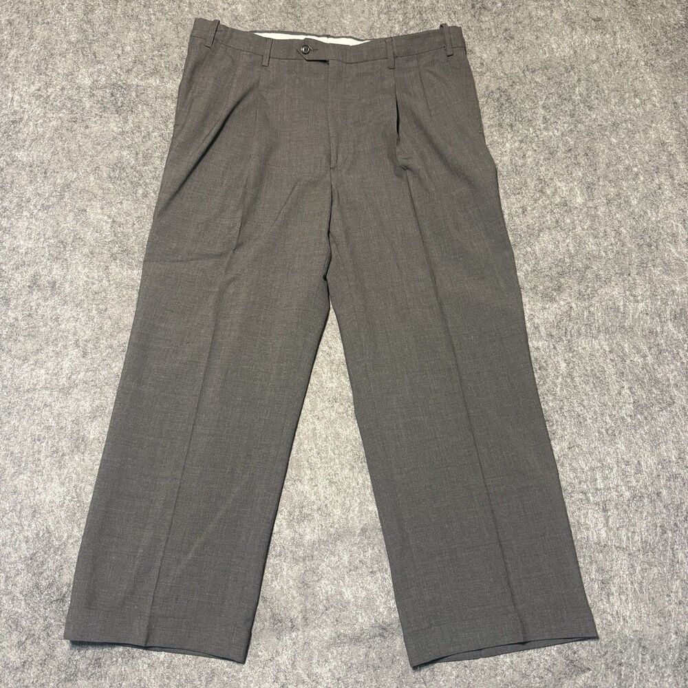 Vintage Berle Mens Dress Pants Size 40 Gray Cuffed Pleated Wool Trousers